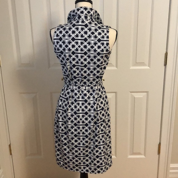COPY - EUC collared sleeveless button down shirt dress navy/ white with belt - - Picture 4 of 6
